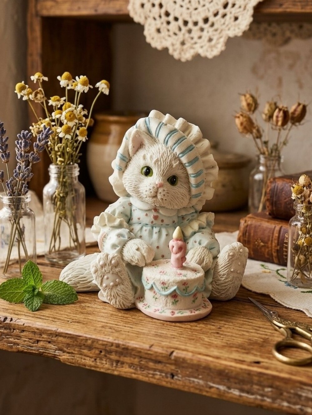 Vintage 1993 Calico Kittens "Sew Happy It's Your Birthday" Ginger Figurine